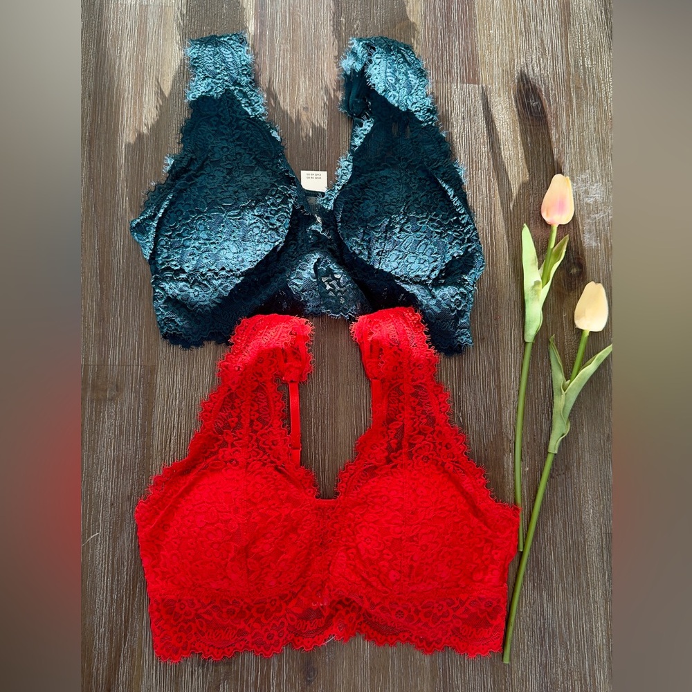 Aerie Lace Bralette Set - Vibrant Red and Deep Black